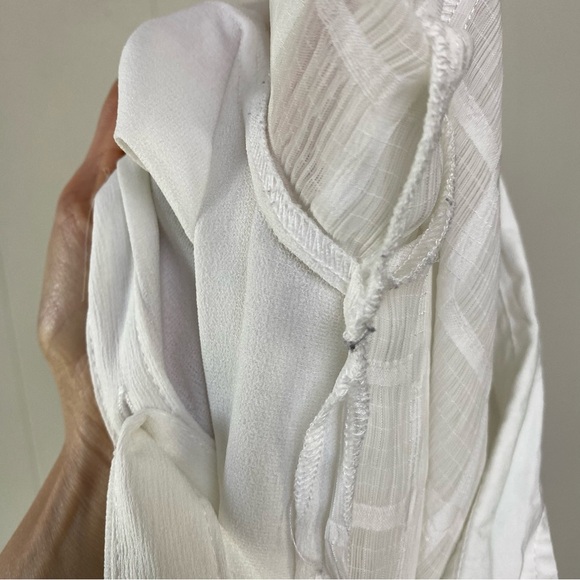 Desigual White Windowpane Ruffle Hem Side Cutout Tunic Top Semi Sheer Sz S - Picture 14 of 16